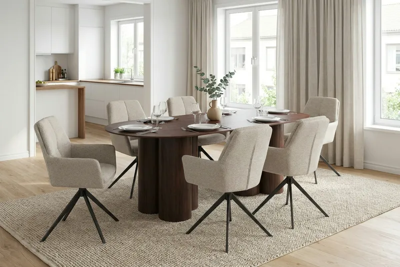 Juno Matgrupp rektangulärt 220 cm Valnöt med 6 Torsby Matstolar - Valnöt - Möbler - Bord & matgrupp - Matgrupp