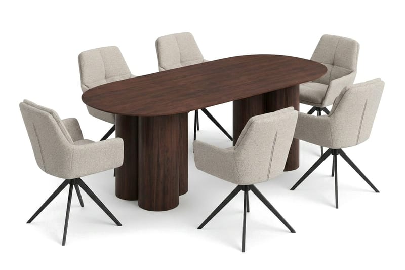 Juno Matgrupp rektangulärt 220 cm Valnöt med 6 Torsby Matstolar - Valnöt - Möbler - Bord & matgrupp - Matgrupp