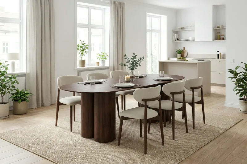 Juno Matgrupp rektangulärt 220 cm Valnöt med 8 Molly Matstolar - Valnöt - Möbler - Bord & matgrupp - Matgrupp