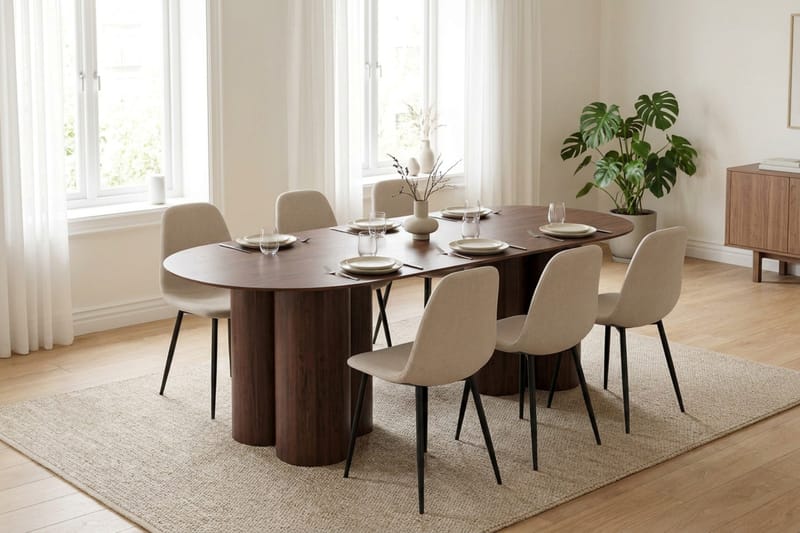 Juno Matgrupp rektangulärt 220 cm Valnöt med 8 Nibe Matstolar - Valnöt - Möbler - Bord & matgrupp - Matgrupp