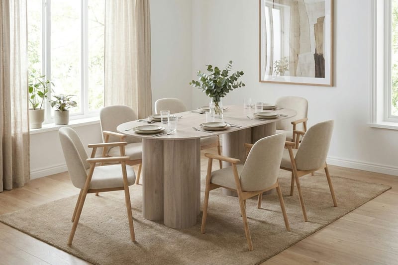 Juno Matgrupp rektangulärt 220 cm Vitlaserad med 6 Reciclar Matstolar - Vitlaserad - Möbler - Bord & matgrupp - Matgrupp