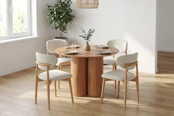 Juno Matgrupp runt 110 cm Ek med 4 Molly Matstolar - Ek - Möbler - Bord & matgrupp - Matgrupp