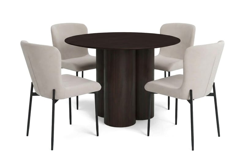 Juno Matgrupp runt 110 cm Rökt Ek med 4 Elsie Matstolar - Rökt ek/Beige - Möbler - Bord & matgrupp - Matgrupp