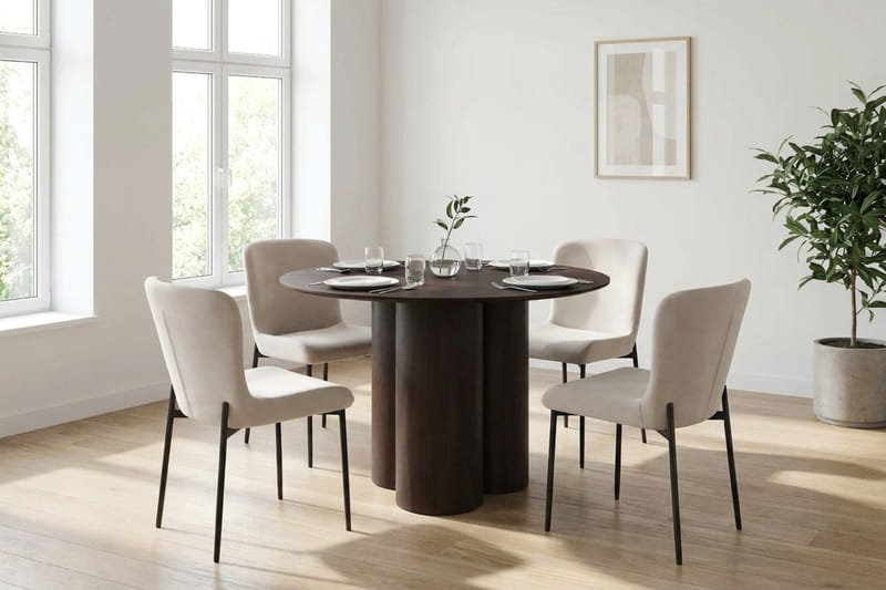 Juno Matgrupp runt 110 cm Rökt Ek med 4 Elsie Matstolar - Rökt ek/Beige - Möbler - Bord & matgrupp - Matgrupp