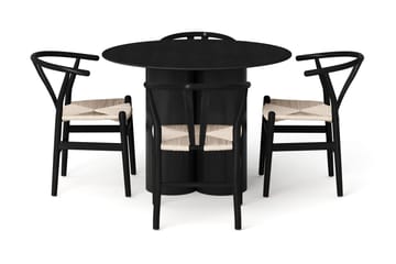 Juno Matgrupp runt 110 cm Svart med 4 Dastoori Matstolar - Svart - Möbler - Bord & matgrupp - Matgrupp