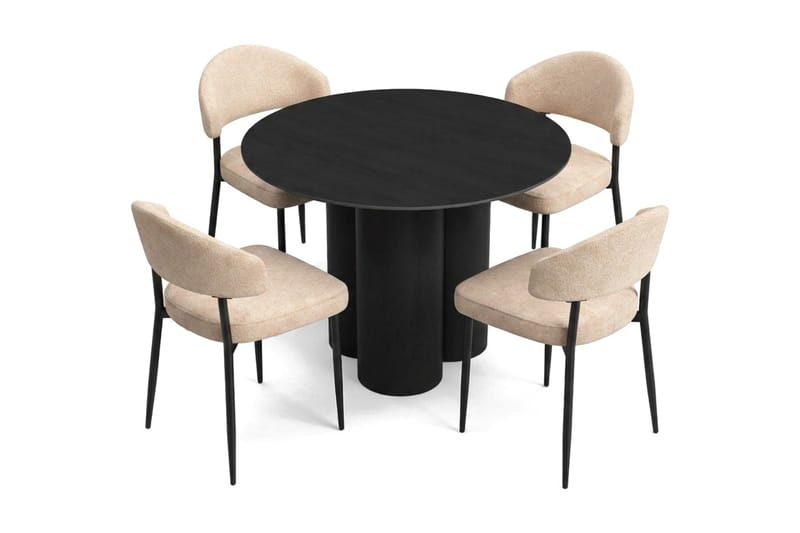 Juno Matgrupp runt 110 cm Svart med 4 Jairam Matstolar - Svart - Möbler - Bord & matgrupp - Matgrupp