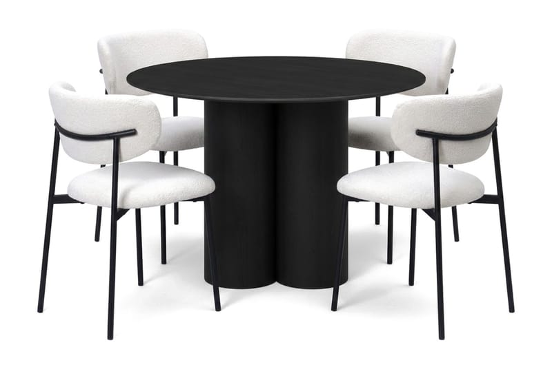Juno Matgrupp runt 110 cm Svart med 4 Lucy Matstolar - Svart - Möbler - Bord & matgrupp - Matgrupp