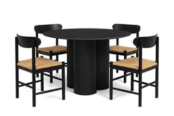 Juno Matgrupp runt 110 cm Svart med 4 Malte Matstolar - Möbler - Bord & matgrupp - Matgrupp