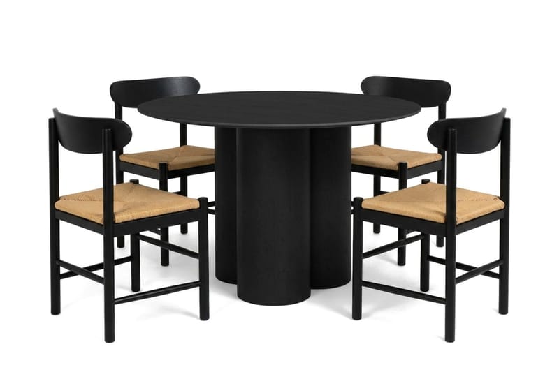 Juno Matgrupp runt 110 cm Svart med 4 Malte Matstolar - Möbler - Bord & matgrupp - Matgrupp