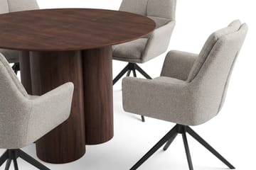 Juno Matgrupp runt 110 cm Valnöt med 4 Torsby Matstolar - Valnöt - Möbler - Bord & matgrupp - Matgrupp