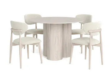 Juno Matgrupp runt 110 cm Vitlaserad med 4 Molly Matstolar - Vitlaserad - Möbler - Bord & matgrupp - Matgrupp