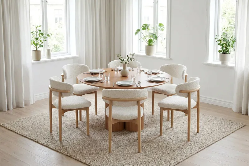 Juno Matgrupp runt 130 cm Ek med 6 Jaiveer Matstolar - Ek - Möbler - Bord & matgrupp - Matgrupp