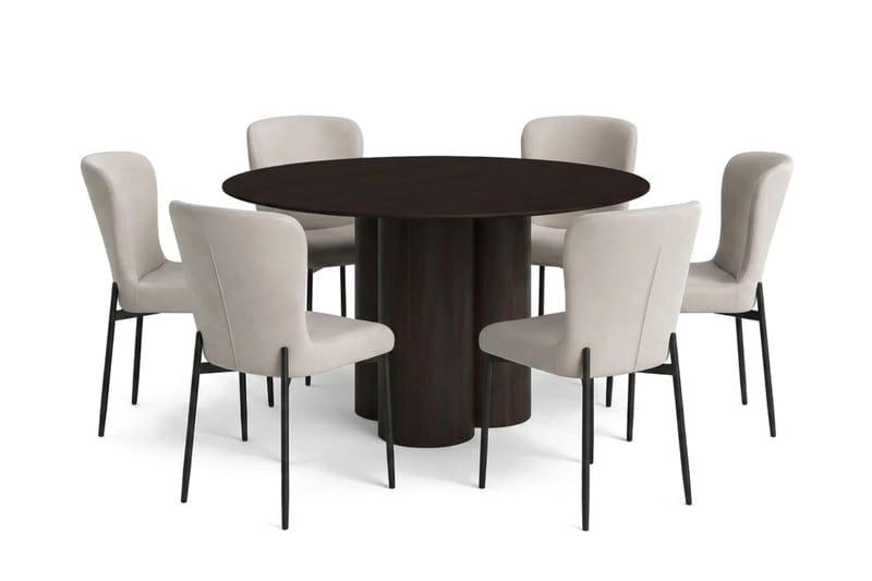 Juno Matgrupp runt 130 cm Rökt Ek med 6 Elsie Matstolar - Rökt ek/Beige - Möbler - Bord & matgrupp - Matgrupp