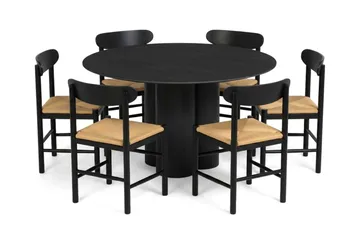 Juno Matgrupp runt 130 cm Svart med 6 Malte Matstolar - Möbler - Bord & matgrupp - Matgrupp