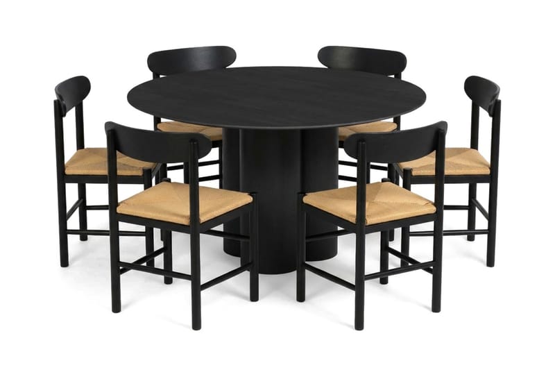 Juno Matgrupp runt 130 cm Svart med 6 Malte Matstolar - Möbler - Bord & matgrupp - Matgrupp