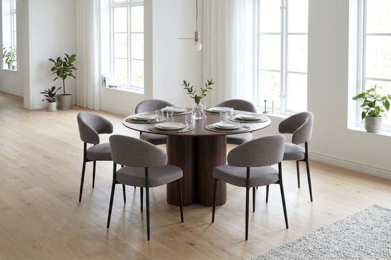 Juno Matgrupp runt 130 cm Valnöt med 6 Sawako Matstolar - Valnöt - Möbler - Bord & matgrupp - Matgrupp