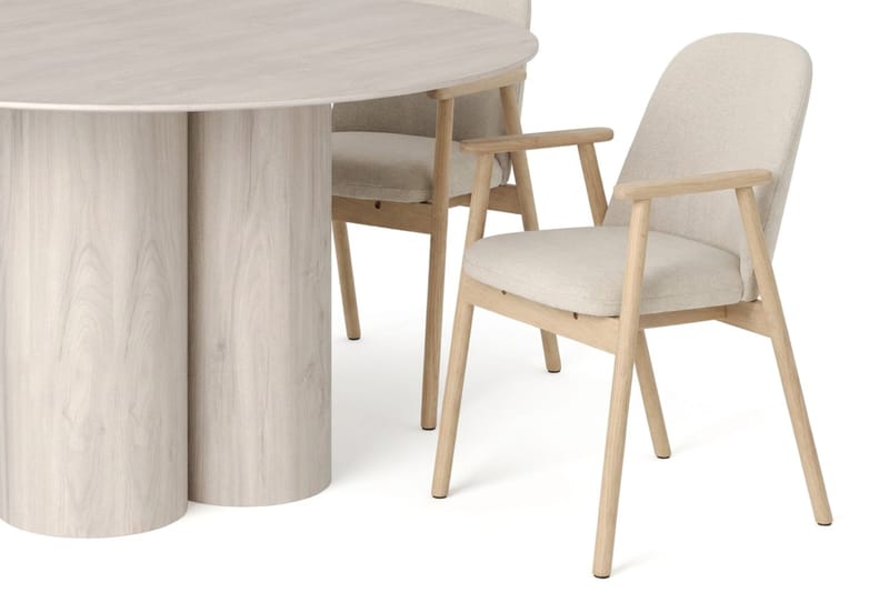 Juno Matgrupp runt 130 cm Vitlaserad med 6 Reciclar Matstolar - Vitlaserad - Möbler - Bord & matgrupp - Matgrupp
