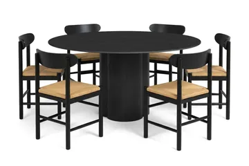 Juno Matgrupp runt 150 cm Svart med 6 Malte Matstolar - Möbler - Bord & matgrupp - Matgrupp