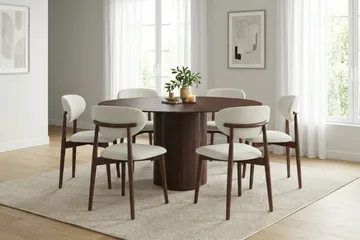 Juno Matgrupp runt 150 cm Valnöt med 6 Molly Matstolar - Valnöt - Möbler - Bord & matgrupp - Matgrupp