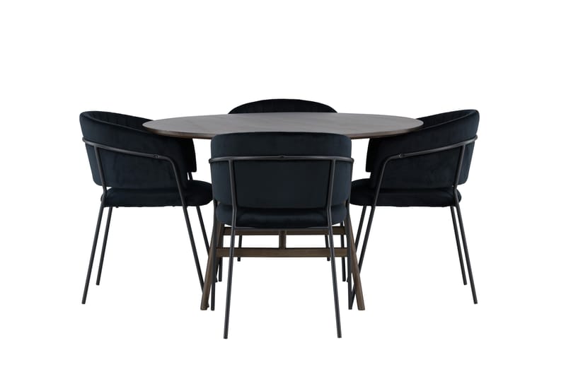 Kaseidon Matgrupp 100 cm Rund med 4 Selma Stolar, Mörkbrun