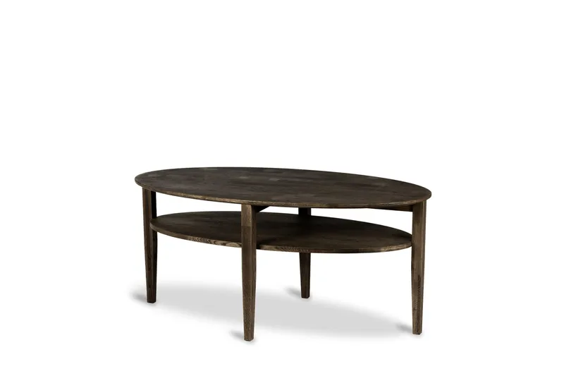 Kenton Ovalt Soffbord 130x70 cm i massivt trä, Mörkbrun