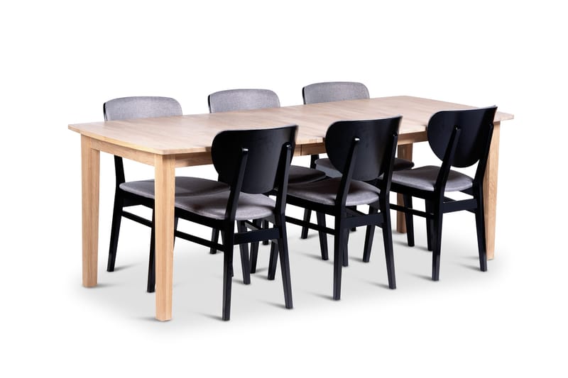 Kivik Förlängningsbar Matgrupp 160-210 cm Ovalt med 6 Borgholm Stolar i massivt trä - Natur/Svart - Möbler - Bord & matgrupp - Matgrupp