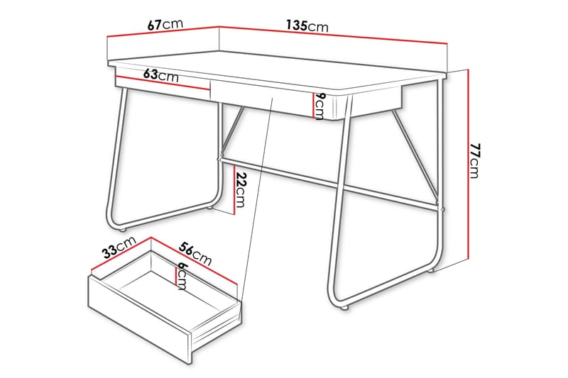 Aditiya Skrivbord 67x135 cm - Svart - Möbler - Bord & matgrupp - Kontorsbord - Skrivbord