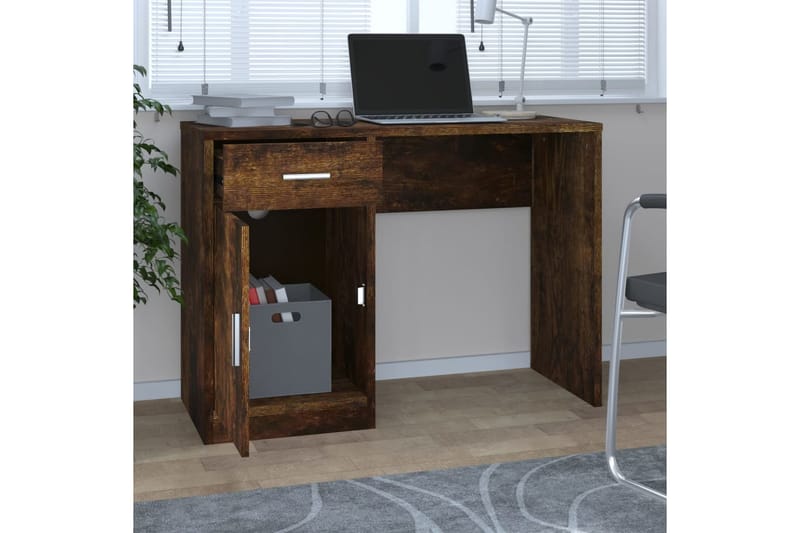 beBasic Skrivbord lådor & skåp rökfärgad ek 100x40x73cm konstruerat trä - Brown - Skrivbord - Datorbord