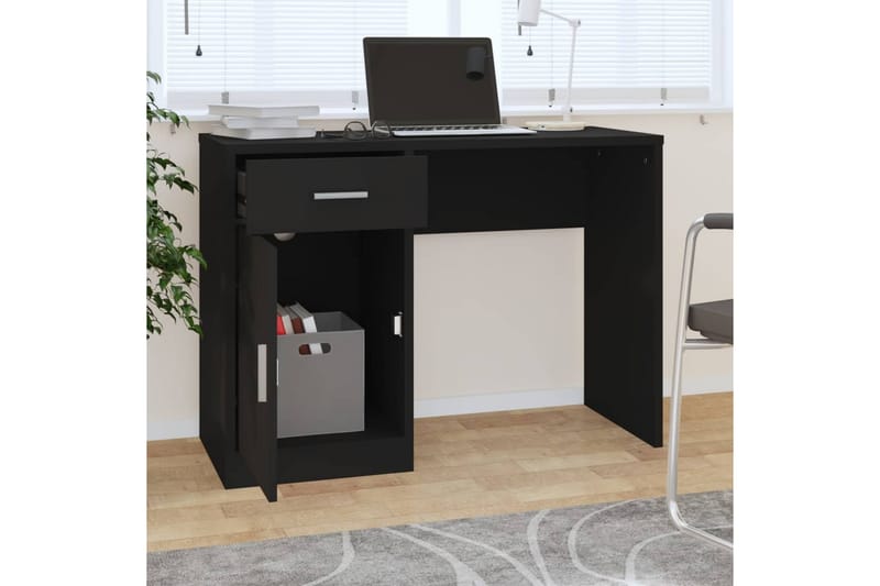 beBasic Skrivbord lådor & skåp svart 100x40x73cm konstruerat trä - Black - Skrivbord - Datorbord