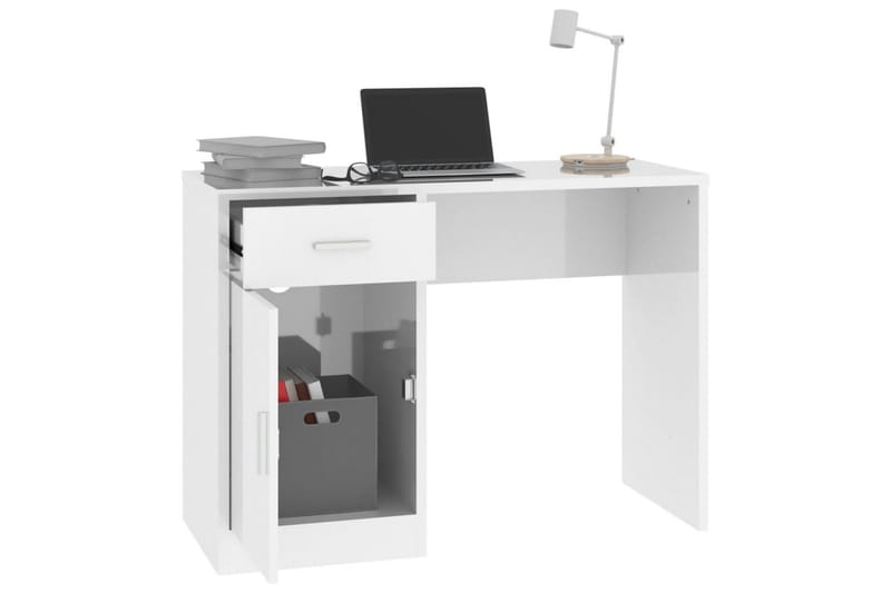 beBasic Skrivbord lådor & skåp vit högglans 100x40x73cm konstruerat trä - White - Skrivbord - Datorbord