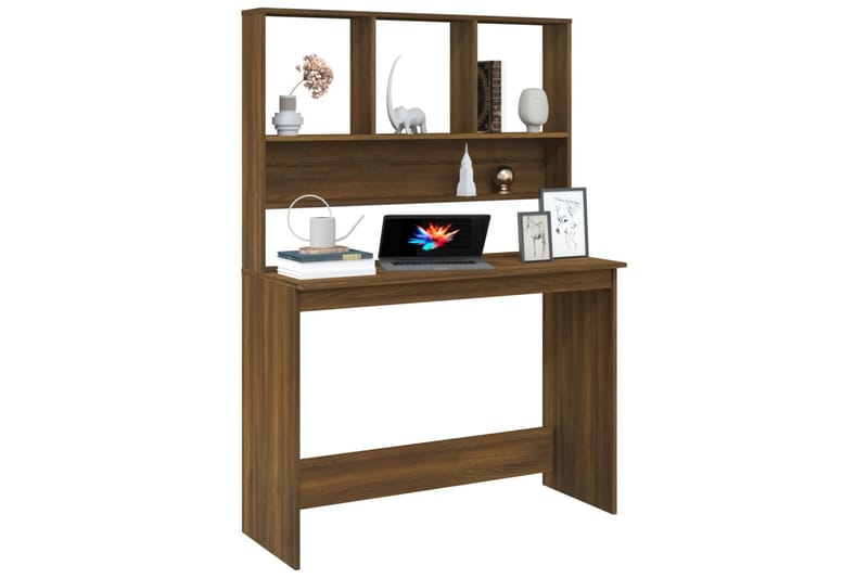 beBasic Skrivbord med hyllor brun ek 110x45x157 cm konstruerat trä - Brown - Skrivbord - Datorbord