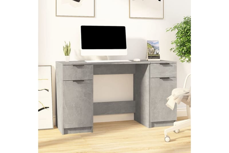 beBasic Skrivbord med sidoskåp betonggrå konstruerat trä - Grey - Skrivbord - Datorbord