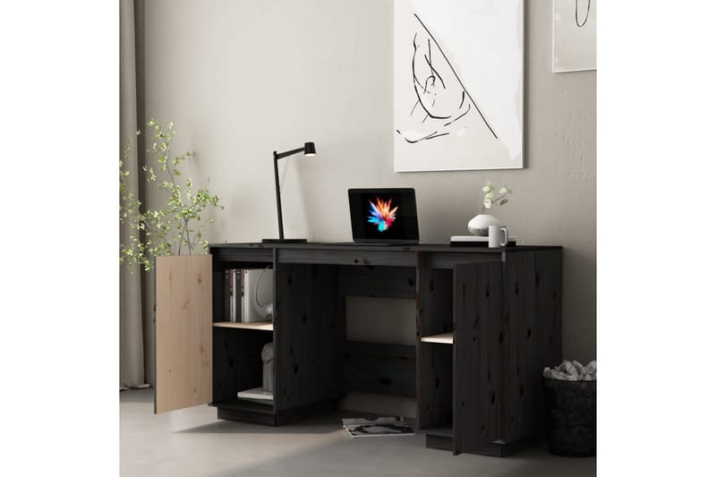 beBasic Skrivbord svart 140x50x75 cm massiv furu - Black - Skrivbord - Datorbord