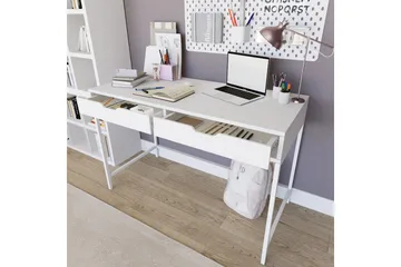 Durusu Skrivbord 55x120 cm med Lådor i Trä med Metallstativ - Vit - Möbler - Bord & matgrupp - Kontorsbord - Skrivbord