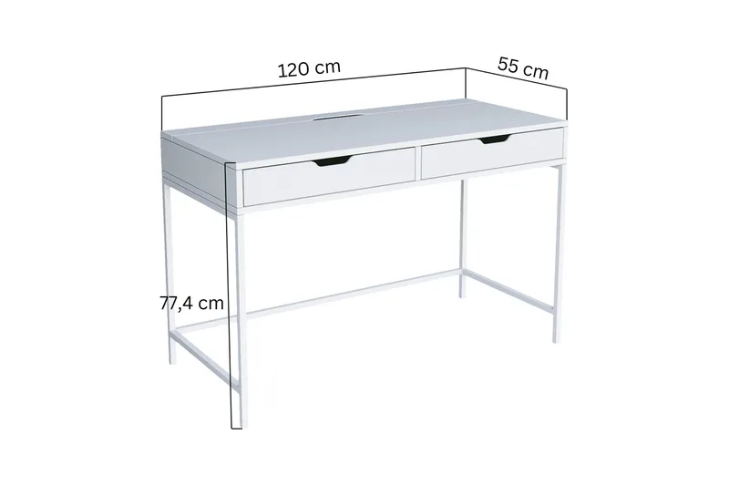 Durusu Skrivbord 55x120 cm med Lådor i Trä med Metallstativ - Vit - Möbler - Bord & matgrupp - Kontorsbord - Skrivbord
