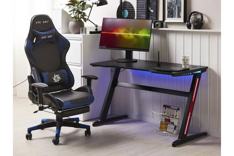 Darfur Gamingbord 120 cm med LED-belysning - Grå/Svart - Möbler - Bord & matgrupp - Kontorsbord - Gamingbord