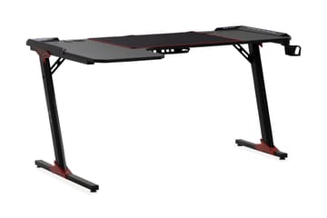 Gamingbord Nursu LED-ljus 140 cm + Mugghållare & Hörlurshåll - Svart - Möbler - Bord & matgrupp - Kontorsbord - Gamingbord