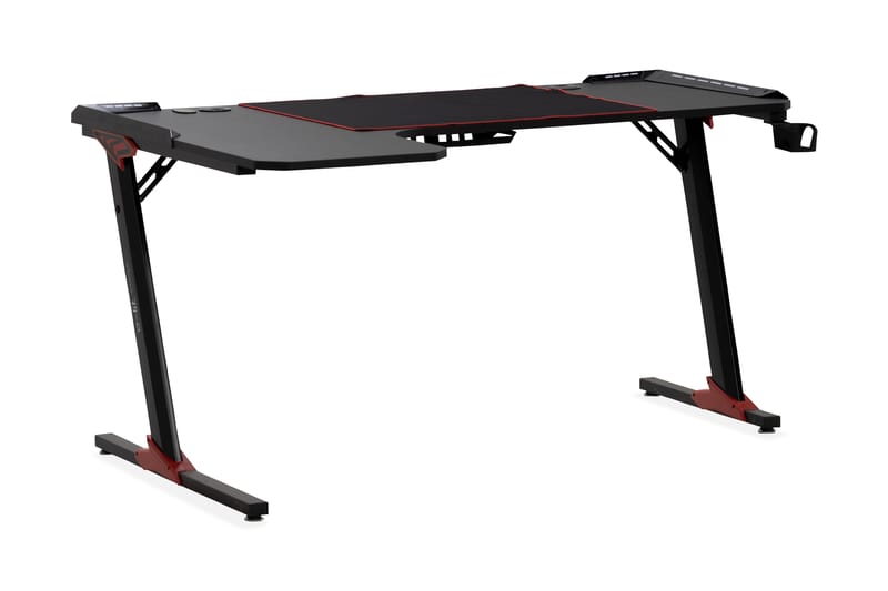 Gamingbord Nursu LED-ljus 140 cm + Mugghållare & Hörlurshåll - Svart - Möbler - Bord & matgrupp - Kontorsbord - Gamingbord