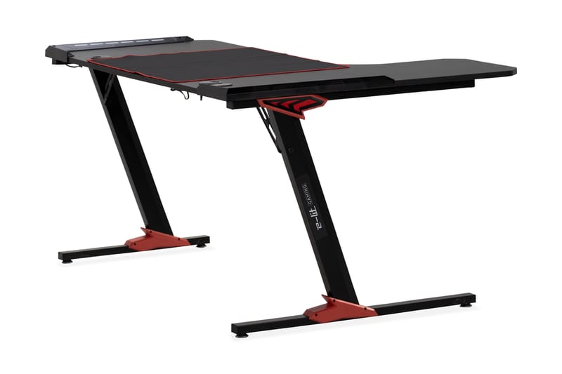 Gamingbord Nursu LED-ljus 140 cm + Mugghållare & Hörlurshåll - Svart - Möbler - Bord & matgrupp - Kontorsbord - Gamingbord
