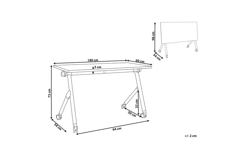 Hopfällbart skrivbord Bendi Vit/Svart, 180x60x75 cm - Vit/Svart, 180x60x75 cm - Möbler - Bord & matgrupp - Kontorsbord - Skrivbord