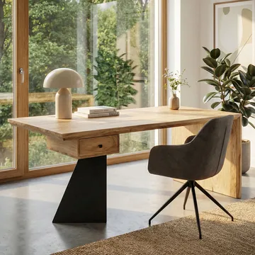 Ivoena Skrivbord 180 cm - Naturfärgad akacia/svart - Möbler - Bord & matgrupp - Kontorsbord - Skrivbord