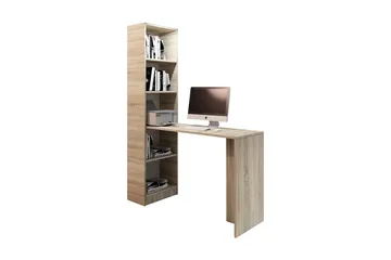 Kylien Skrivbord 125 cm LED-belysning Förvaring Bokhylla Vit