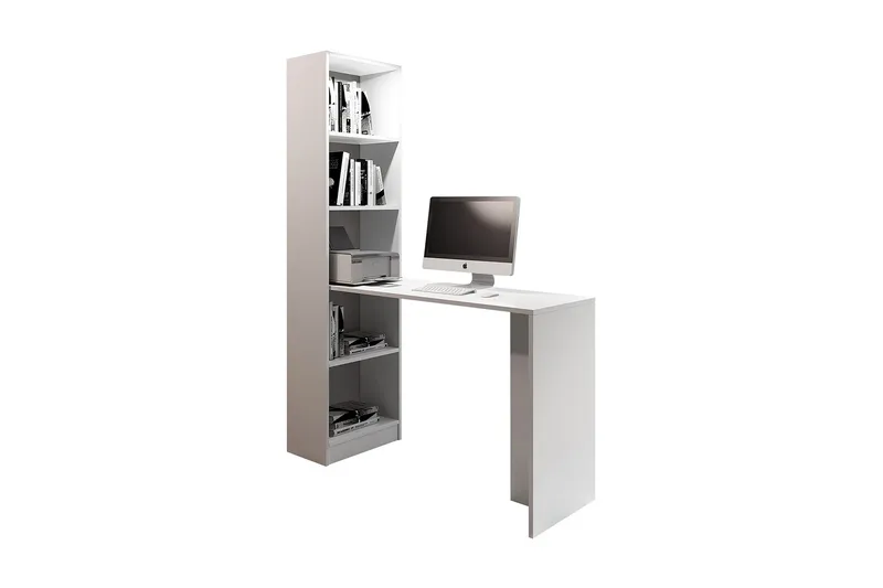 Kylien Skrivbord 125 cm LED-belysning Förvaring Bokhylla Vit, Vit