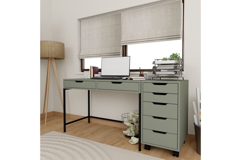 Loryn Skrivbord 120 cm med Lådor och Hjul i Målat Trä - Grön - Möbler - Bord & matgrupp - Kontorsbord - Skrivbord