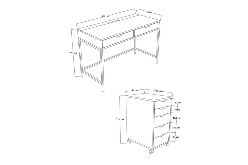 Loryn Skrivbord 120 cm med Lådor och Hjul i Målat Trä - Grön - Möbler - Bord & matgrupp - Kontorsbord - Skrivbord