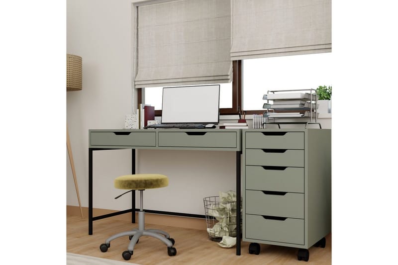 Loryn Skrivbord 120 cm med Lådor och Hjul i Målat Trä - Grön - Möbler - Bord & matgrupp - Kontorsbord - Skrivbord