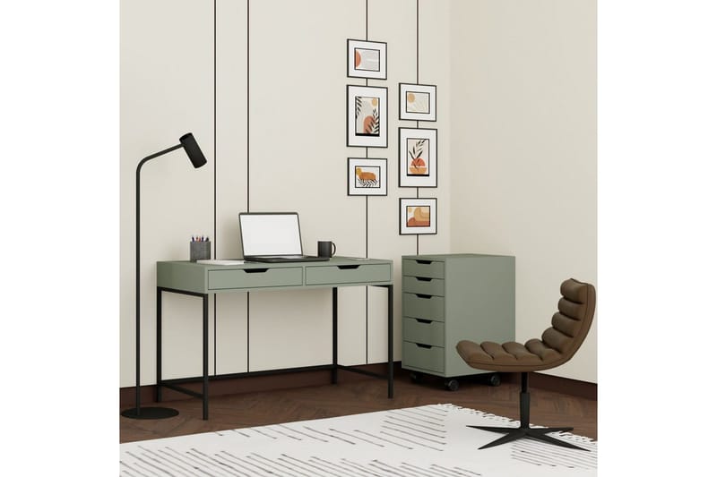 Loryn Skrivbord 120 cm med Lådor och Hjul i Målat Trä - Grön - Möbler - Bord & matgrupp - Kontorsbord - Skrivbord
