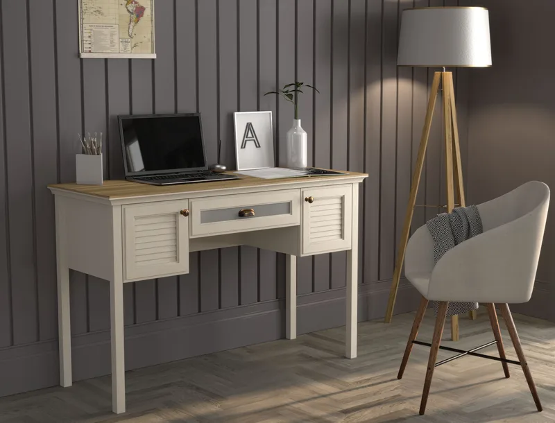 Nenora Skrivbord 132 cm - Crème, ek, grå - Möbler - Bord & matgrupp - Kontorsbord - Skrivbord