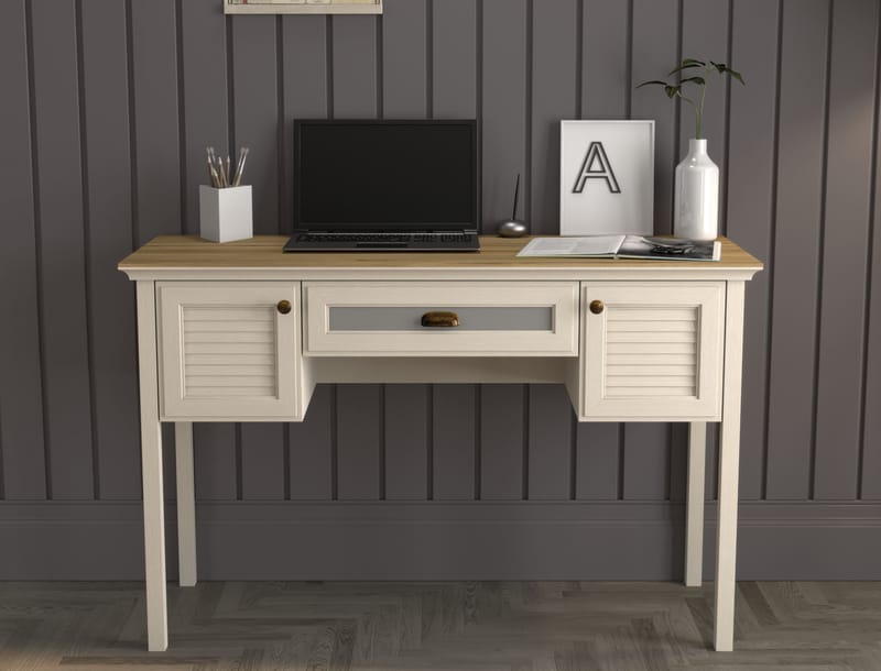 Nenora Skrivbord 132 cm - Crème, ek, grå - Möbler - Bord & matgrupp - Kontorsbord - Skrivbord