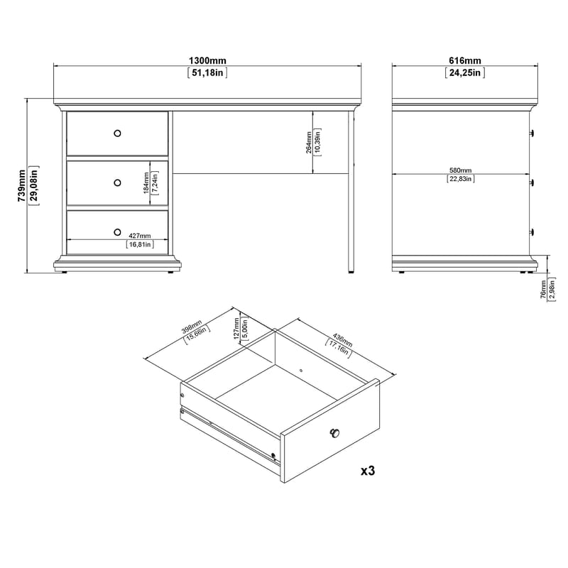 Paris Skrivbord 130x62x74 cm - Möbler - Bord & matgrupp - Kontorsbord - Skrivbord
